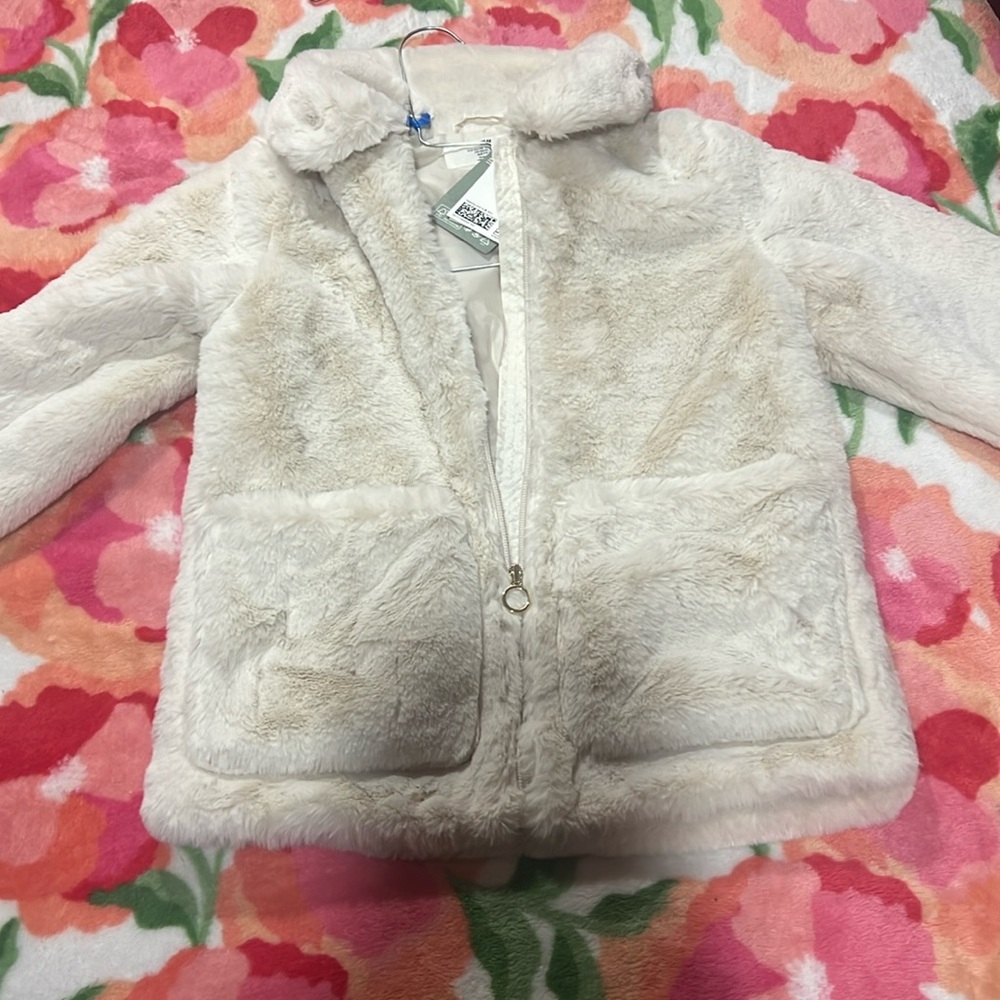 Cream faux fur zip jacket